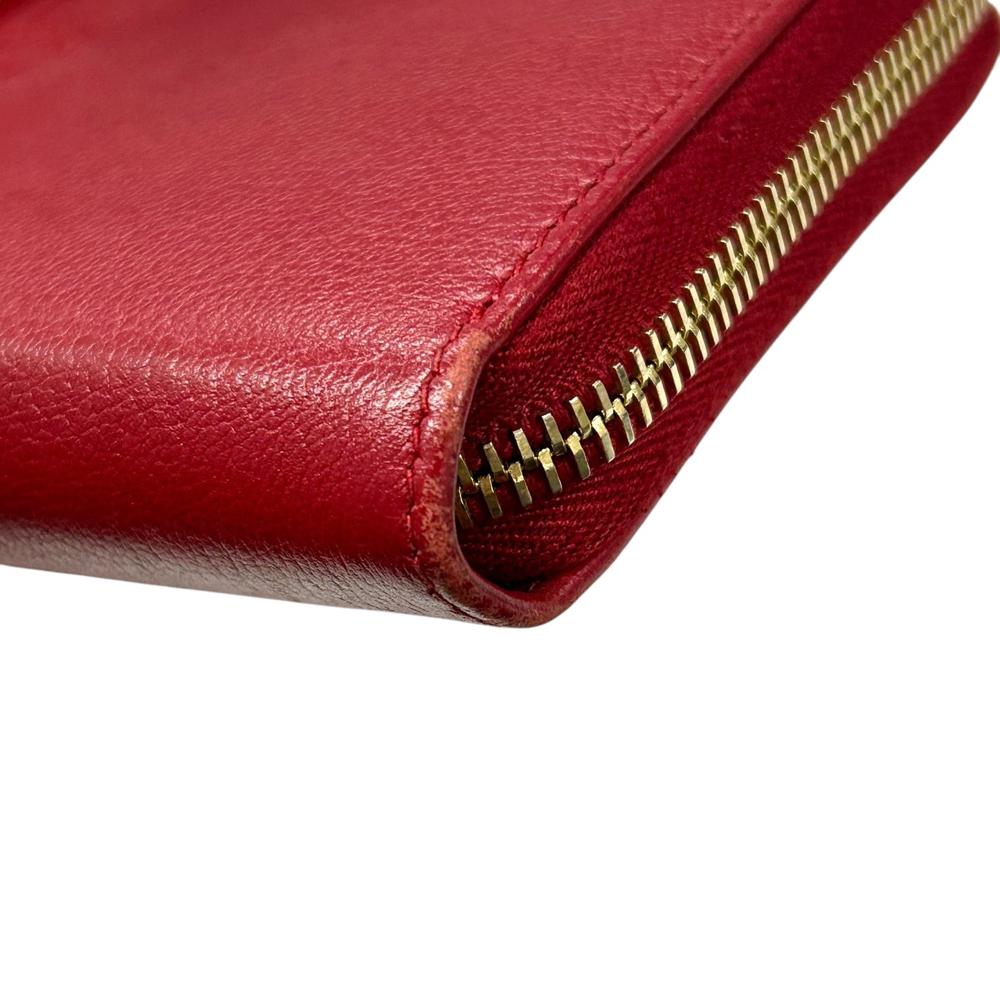 Saint Laurent YSL Logo Leather Round Zip Long Wallet - Red