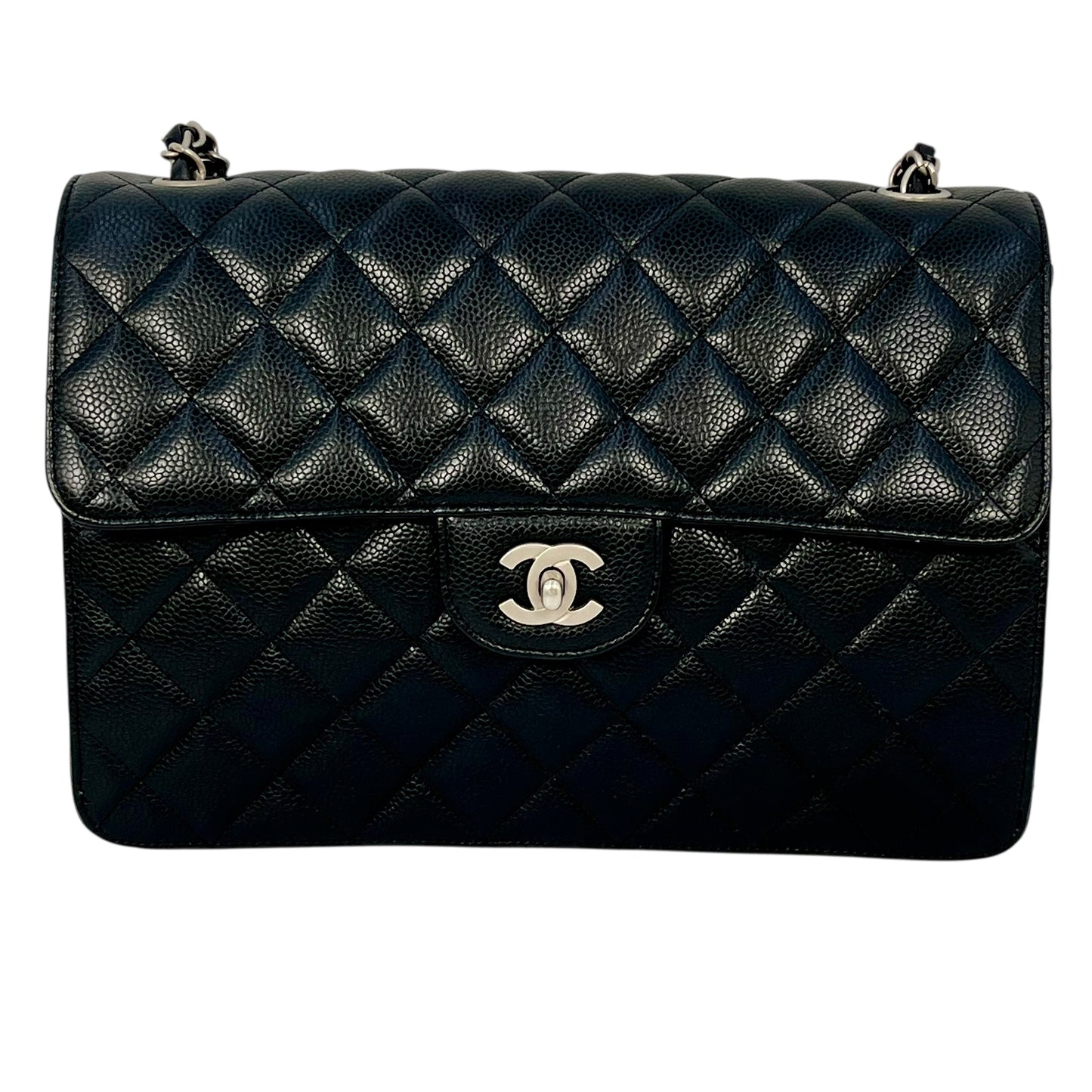 CHANEL Caviar Skin Matelasse Chain Shoulder Bag - Black