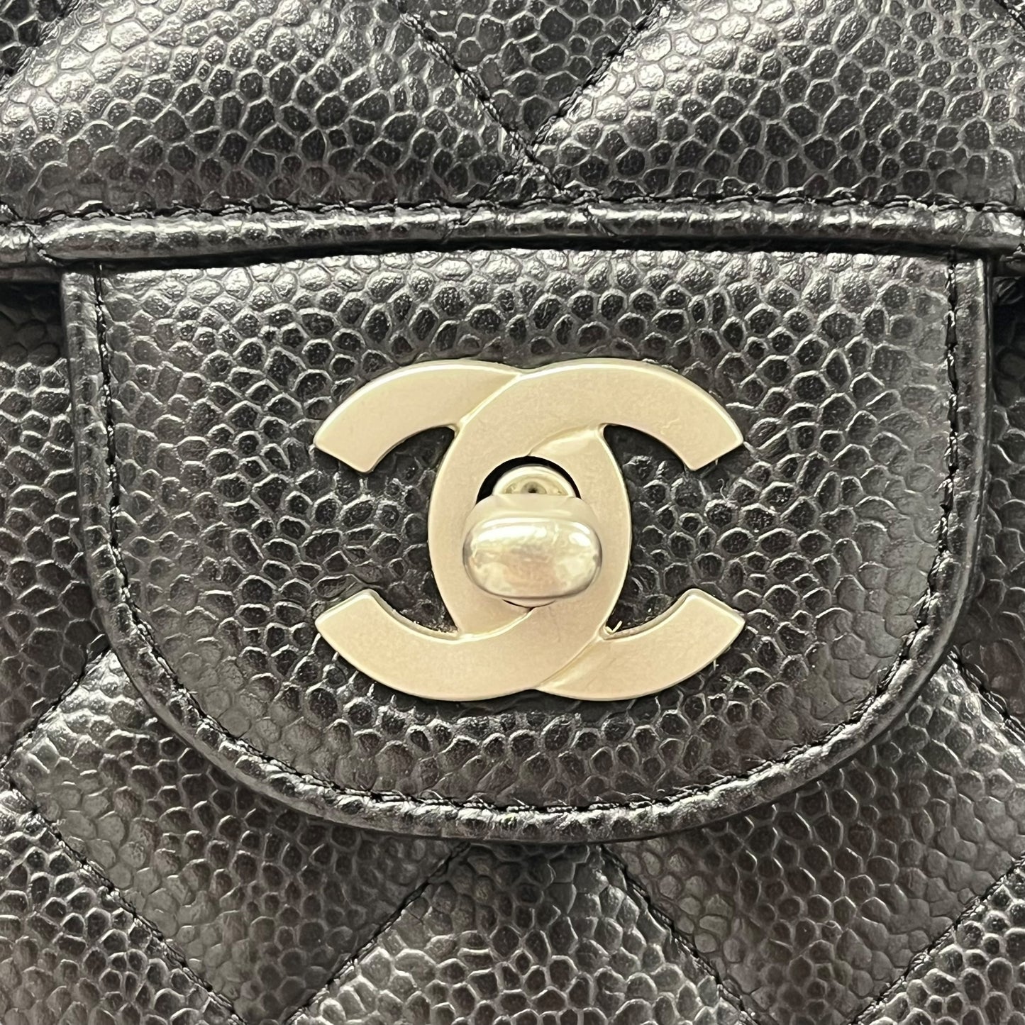 CHANEL Caviar Skin Matelasse Chain Shoulder Bag - Black