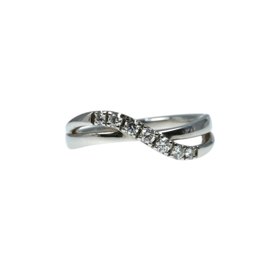 4°C Pt950 Diamond Ring Cross Wave Ring Jewelry