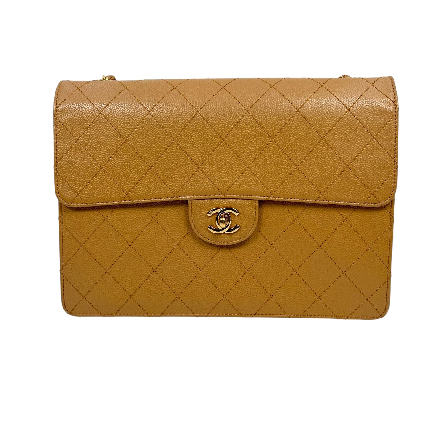 CHANEL Matelasse 30 Caviar Skin Gold Hardware Shoulder Bag - Beige Brown