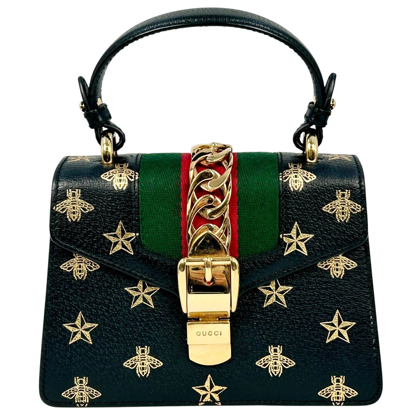 GUCCI Sylvie Web Line Hand Bag - Black