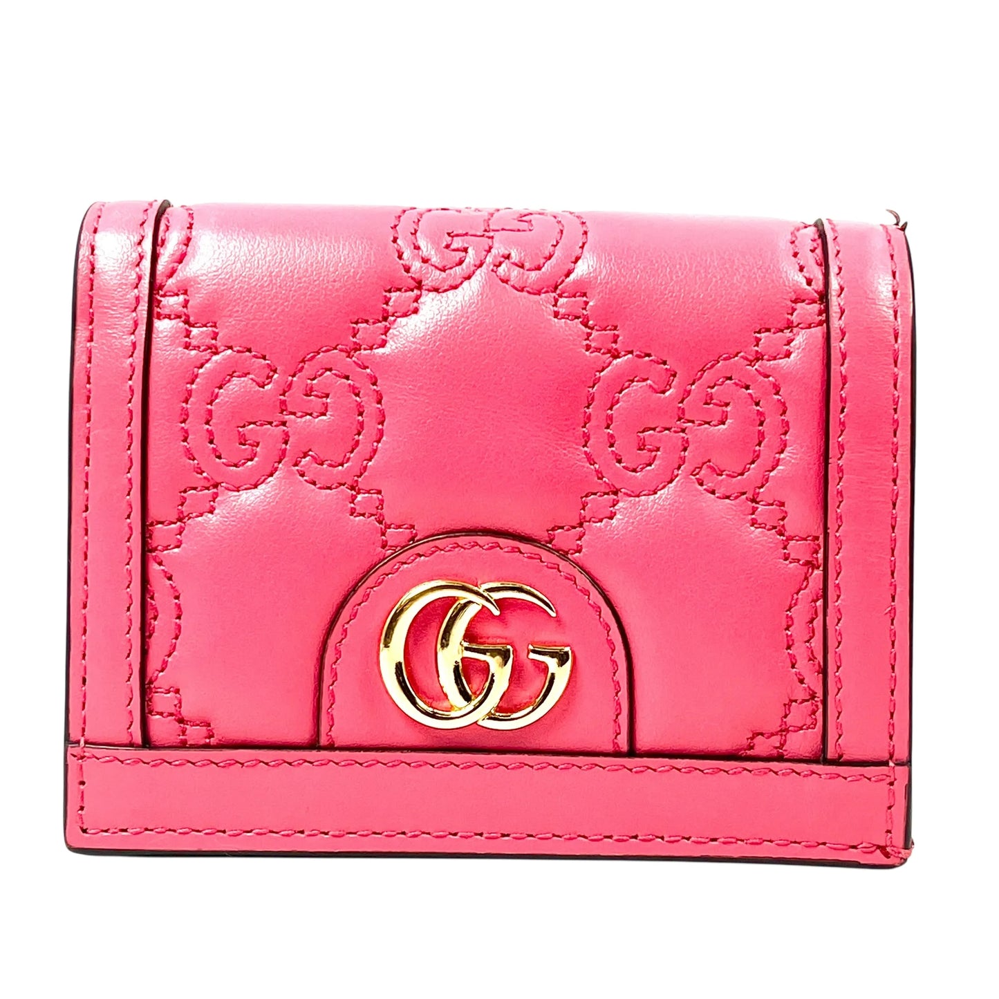 GUCCI GG Matelasse Card Case Compact Wallet - Pink