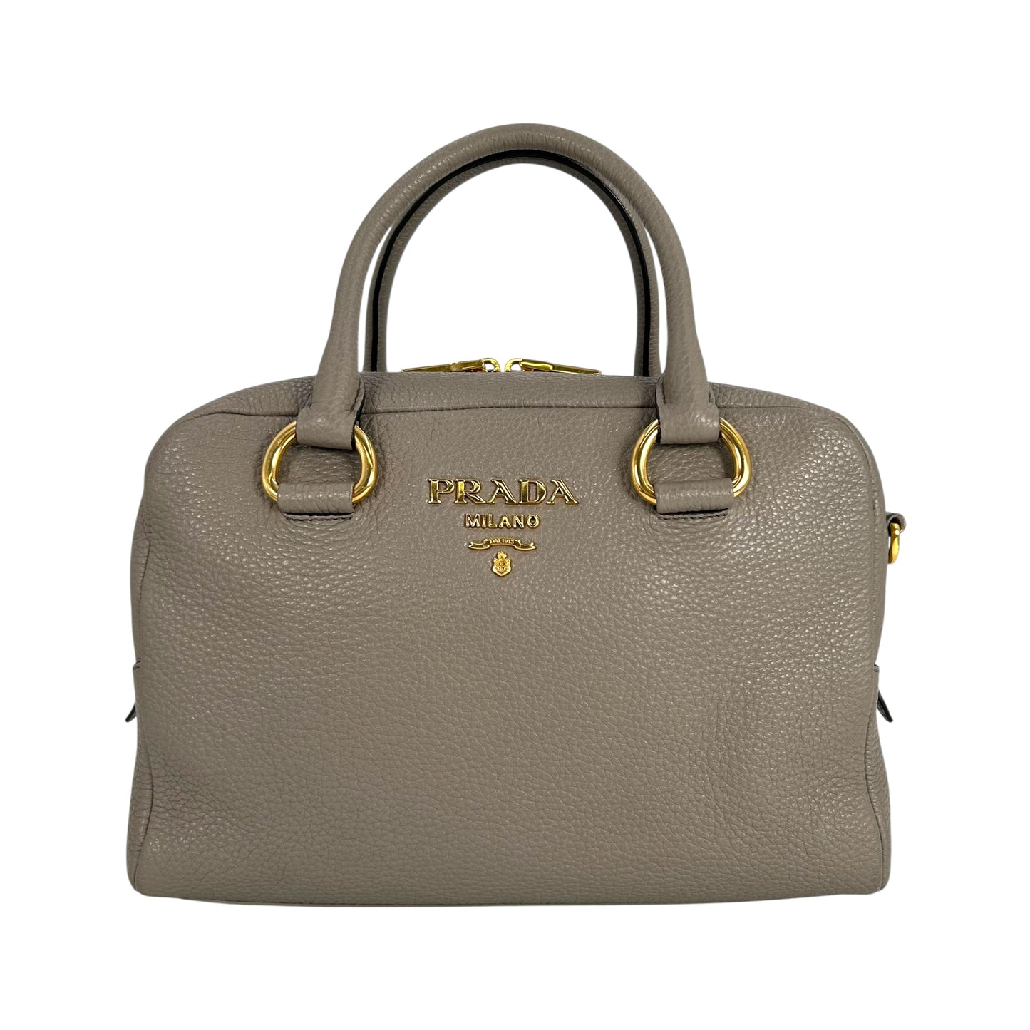 PRADA Vitello Leather Hand Bag - Gray