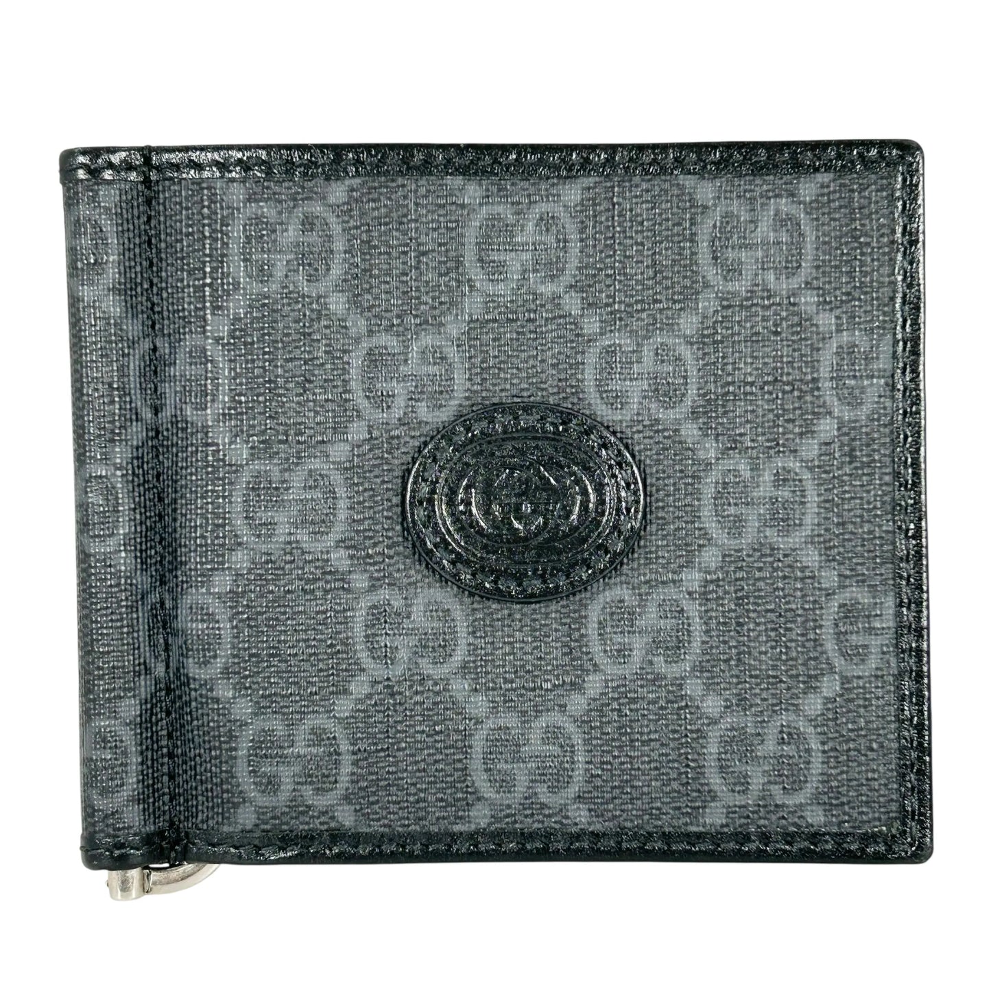 GUCCI Interloking G GG Supreme Money Clip Compact Wallet - Black
