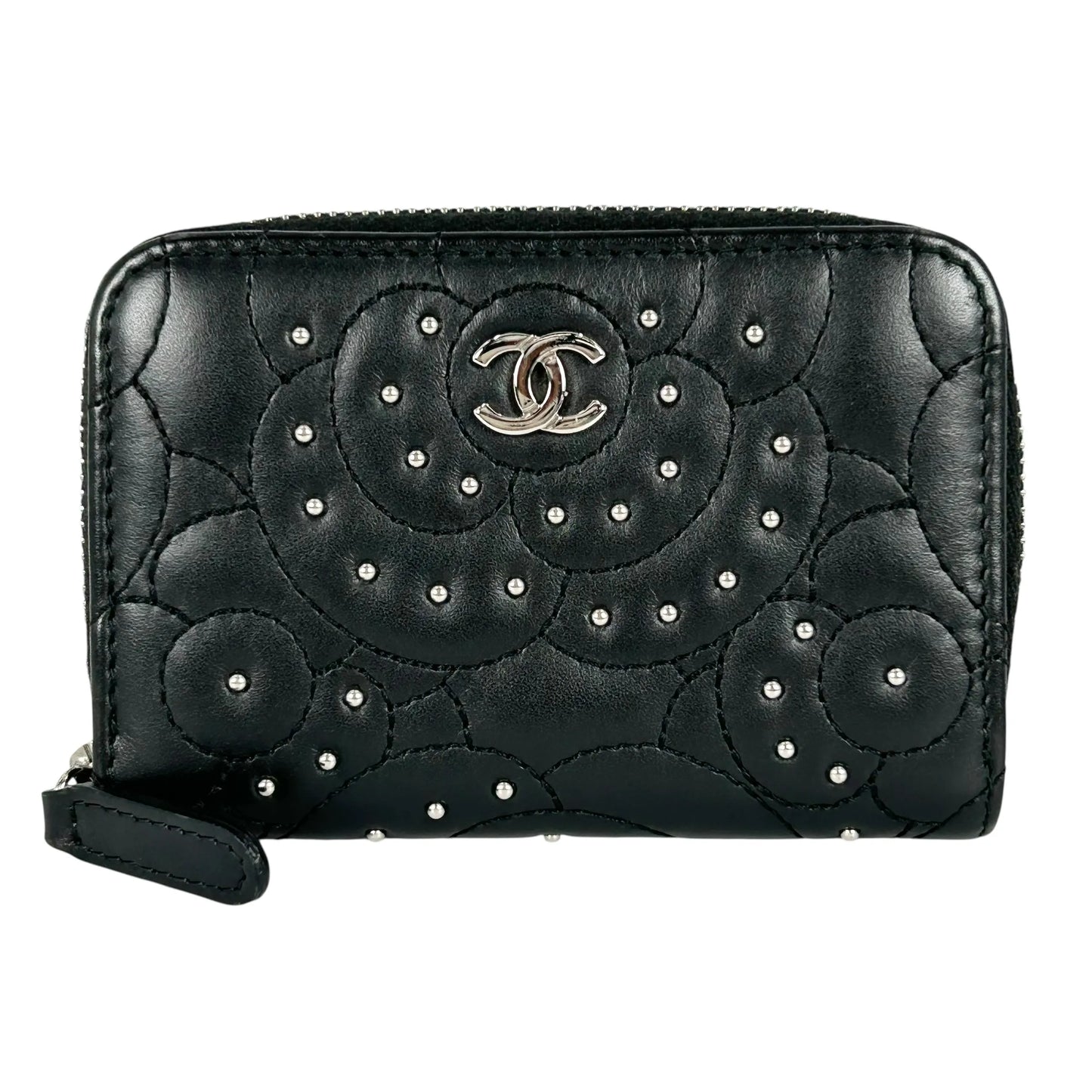 CHANEL Camellia Coin Purse Card Case Wallet - Black