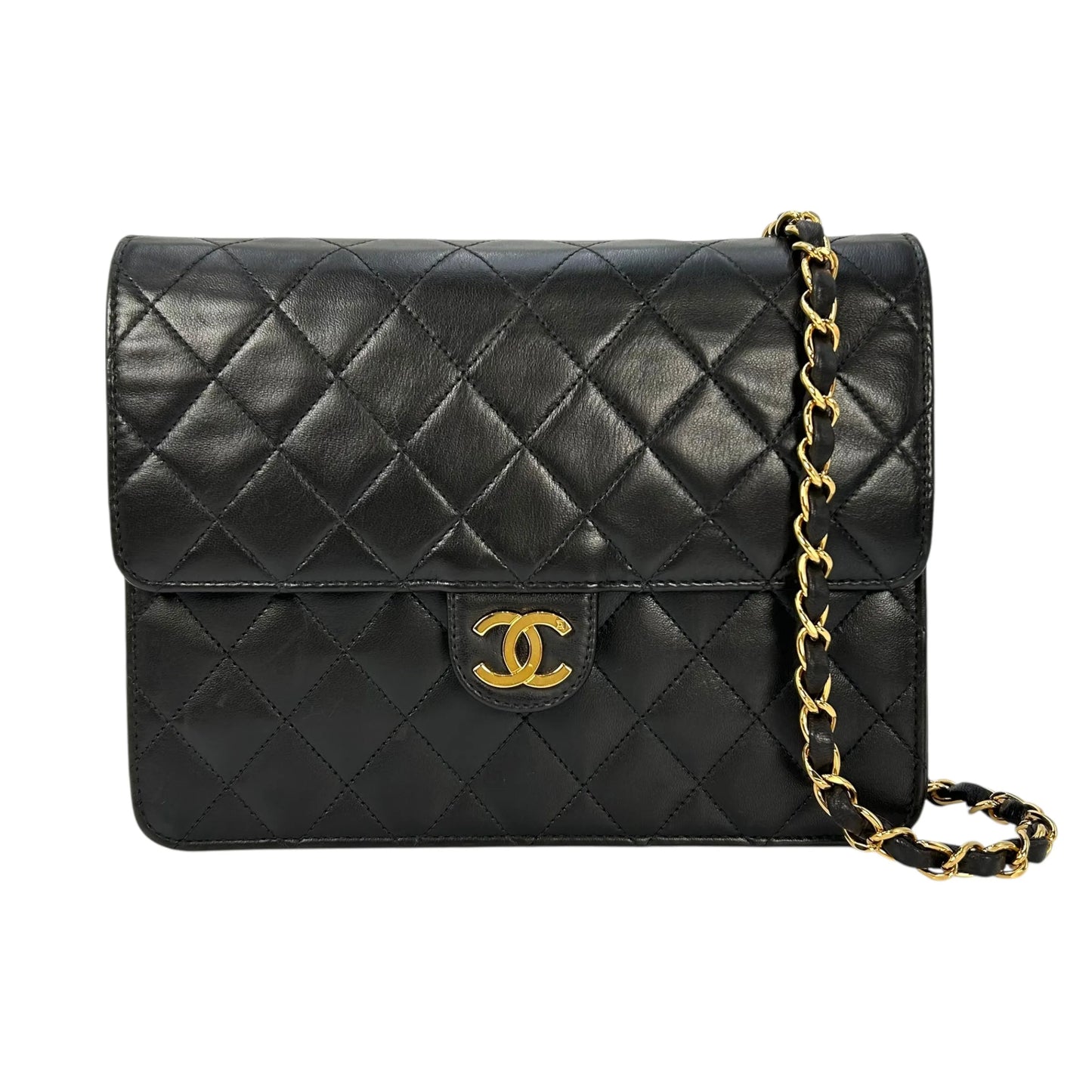 CHANEL Matelasse Lambskin Chain Shoulder Bag - Black