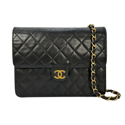 CHANEL Matelasse Lambskin Chain Shoulder Bag - Black