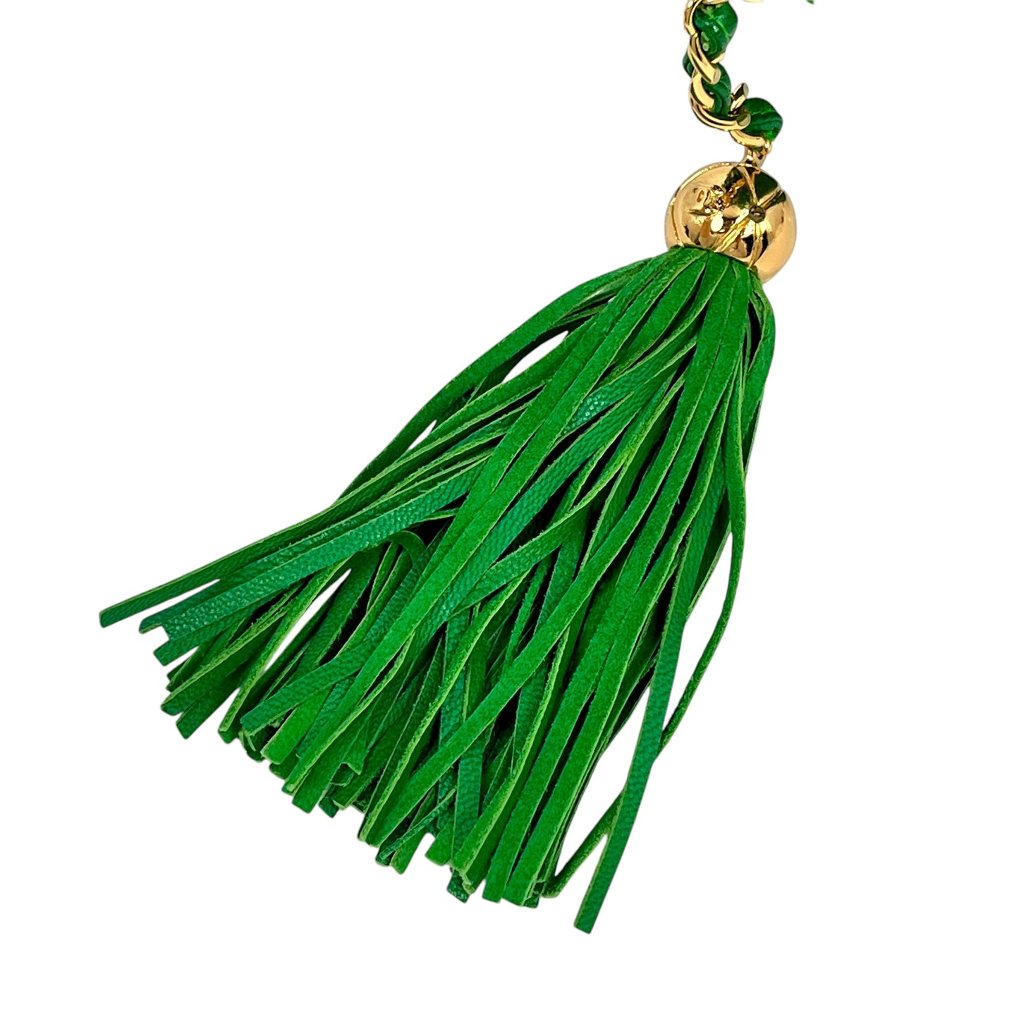 CHANEL Fringed Charm Chain Shoulder Green