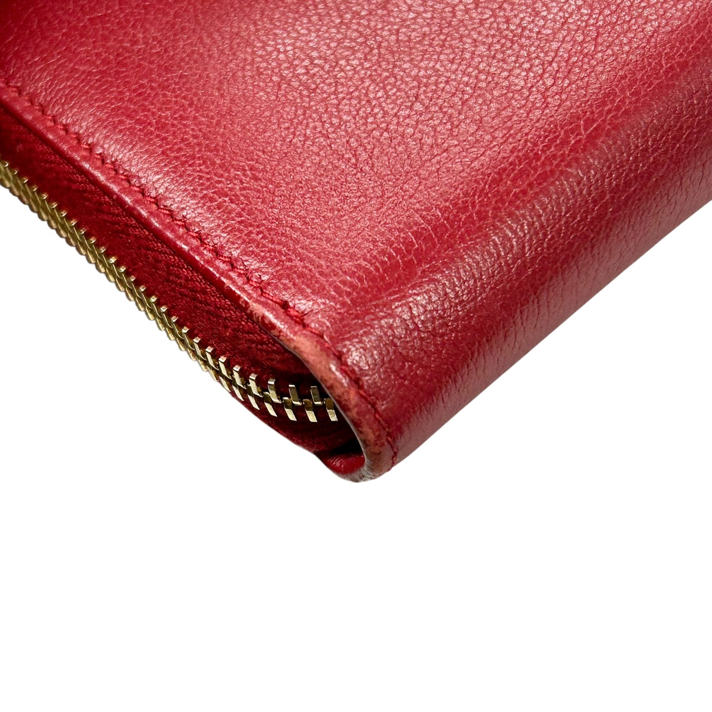 Saint Laurent YSL Logo Leather Round Zip Long Wallet - Red