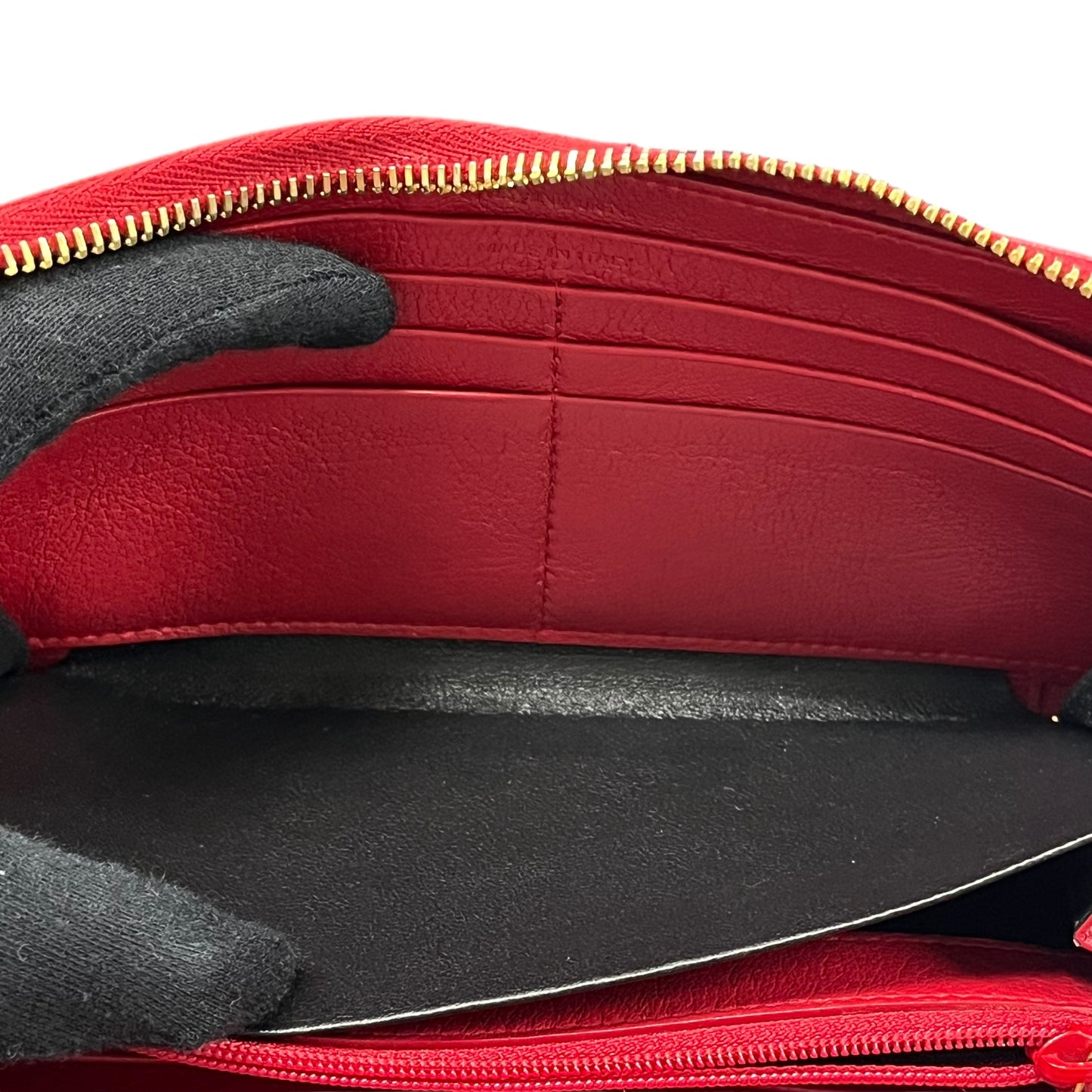 Saint Laurent YSL Logo Leather Round Zip Long Wallet - Red