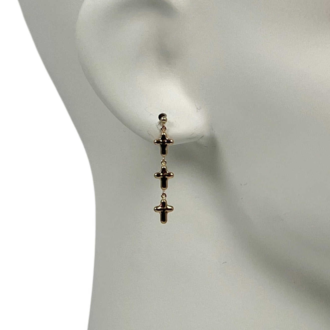 K18 Pinkgold Triple Cross Earring