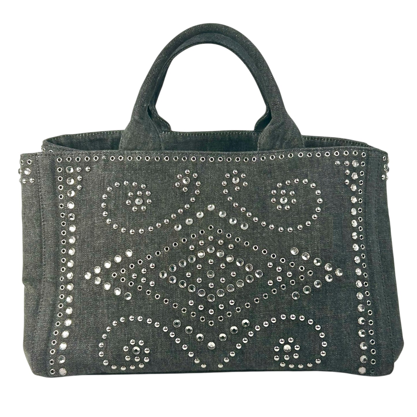PRADA Canapa Rhinestone Hand Bag - Charcoal Gray