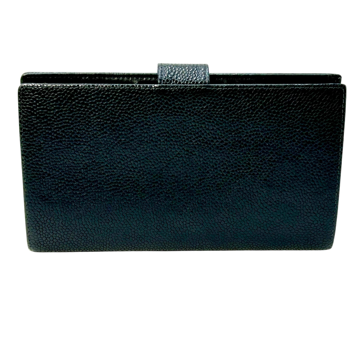 CHANEL Caviar Skin Coco Mark Kiss Lock Long Wallet - Black