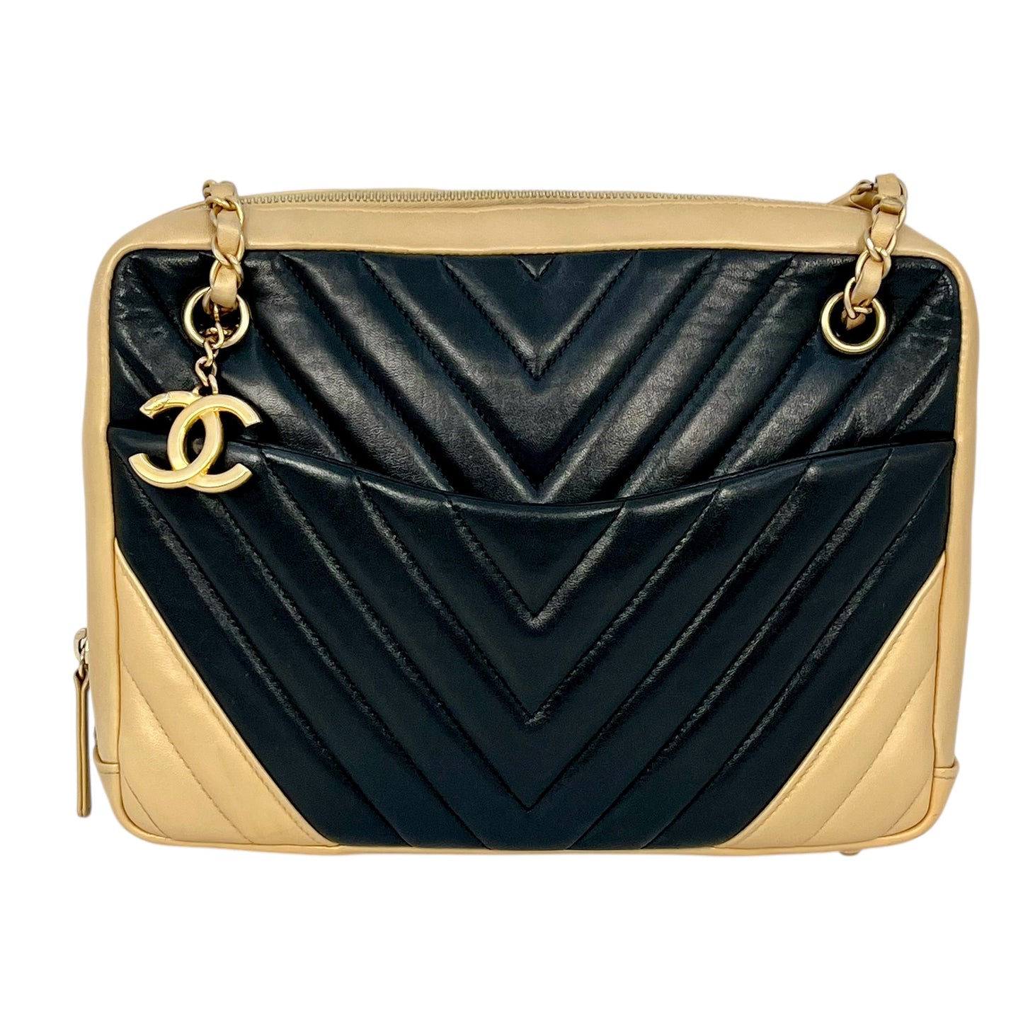 CHANEL Chevron V-Stitch Coco Mark Hand Bag