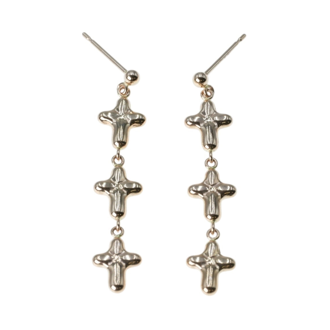 K18 Pinkgold Triple Cross Earring