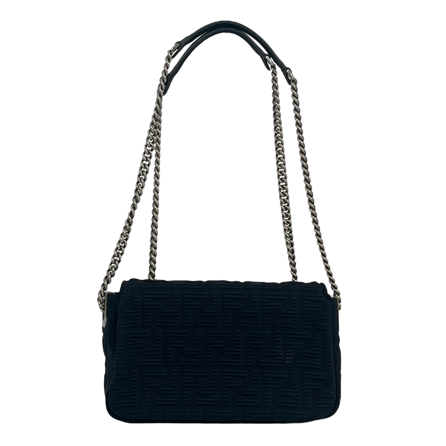 FENDI Mesh Technical Knit Baguette Chain Shoulder Bag - Black