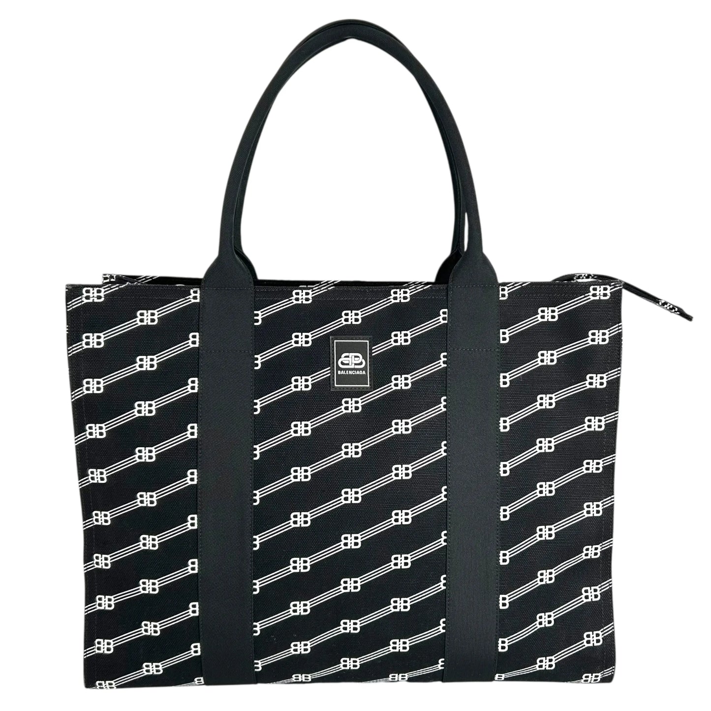 Balenciaga Large BB Monogram Hand Bag Tote Bag - Black