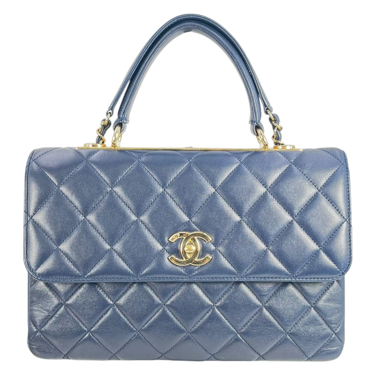 CHANEL Materasse Top Handle Trendy CC Chain Shoulder Bag - Navy