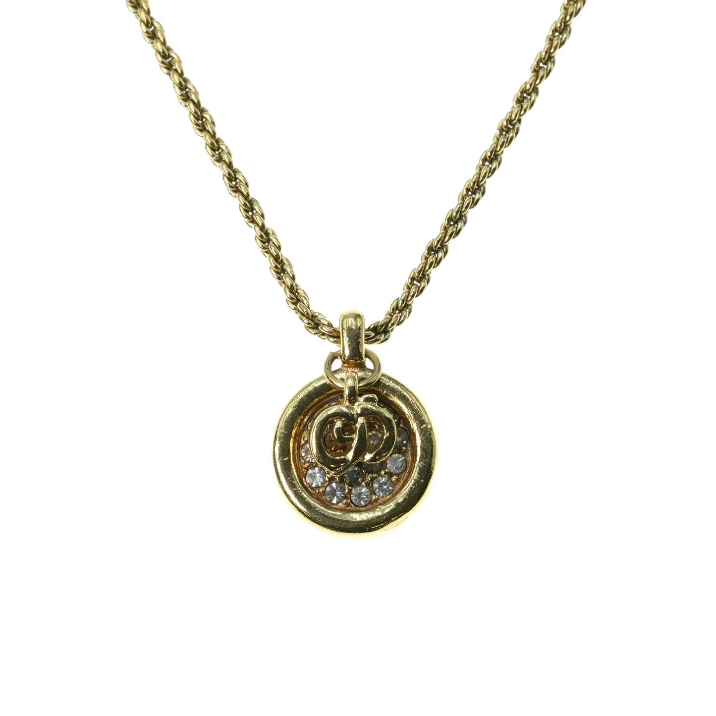 Dior Rhinestone Mini Logo Necklace - Gold Plated