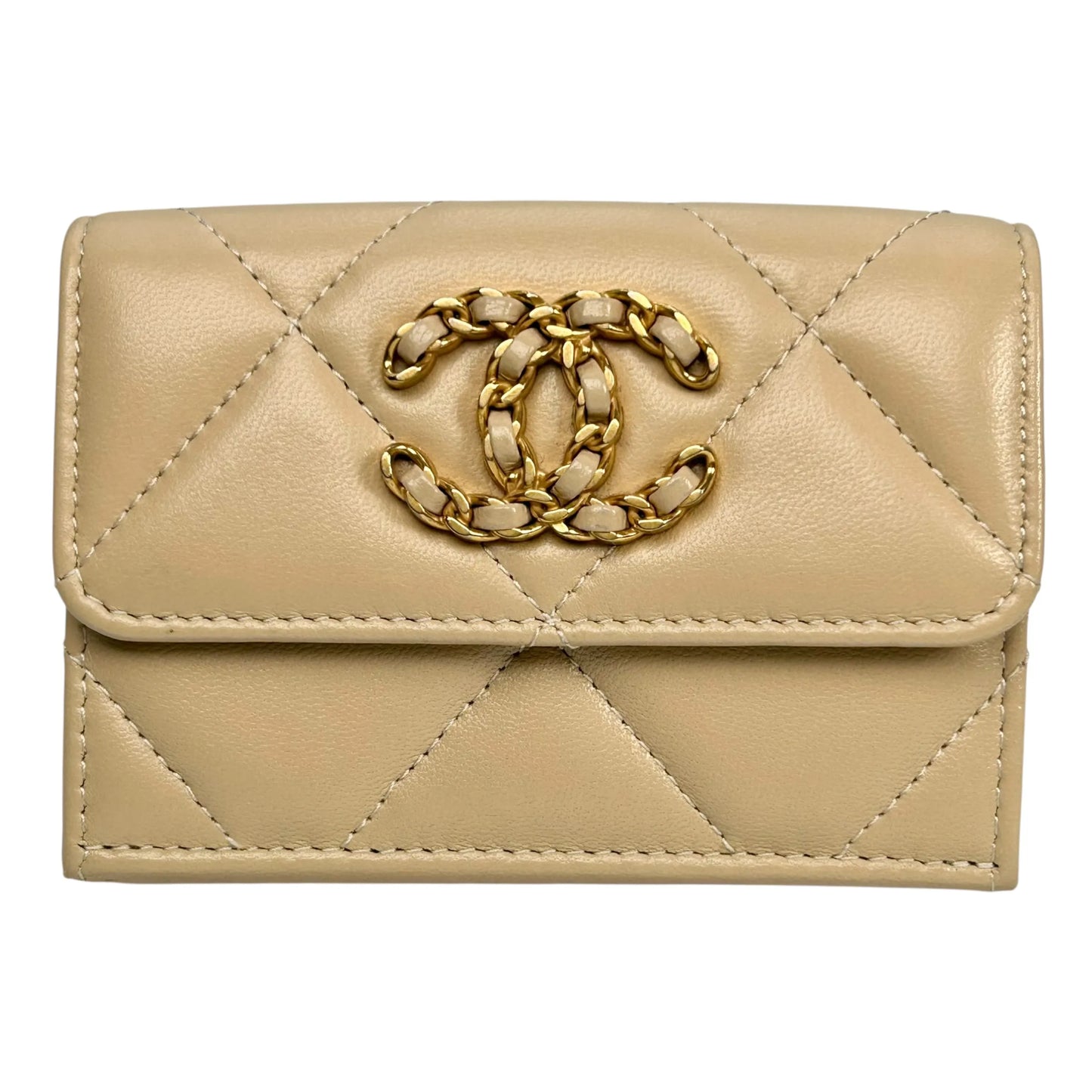 CHANEL Materasse Chanel 19 Compact Wallet - Beige