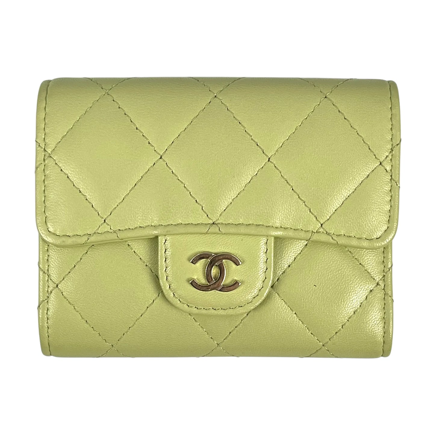 CHANEL Materasse Lambskin Card Case - Lime Yellow