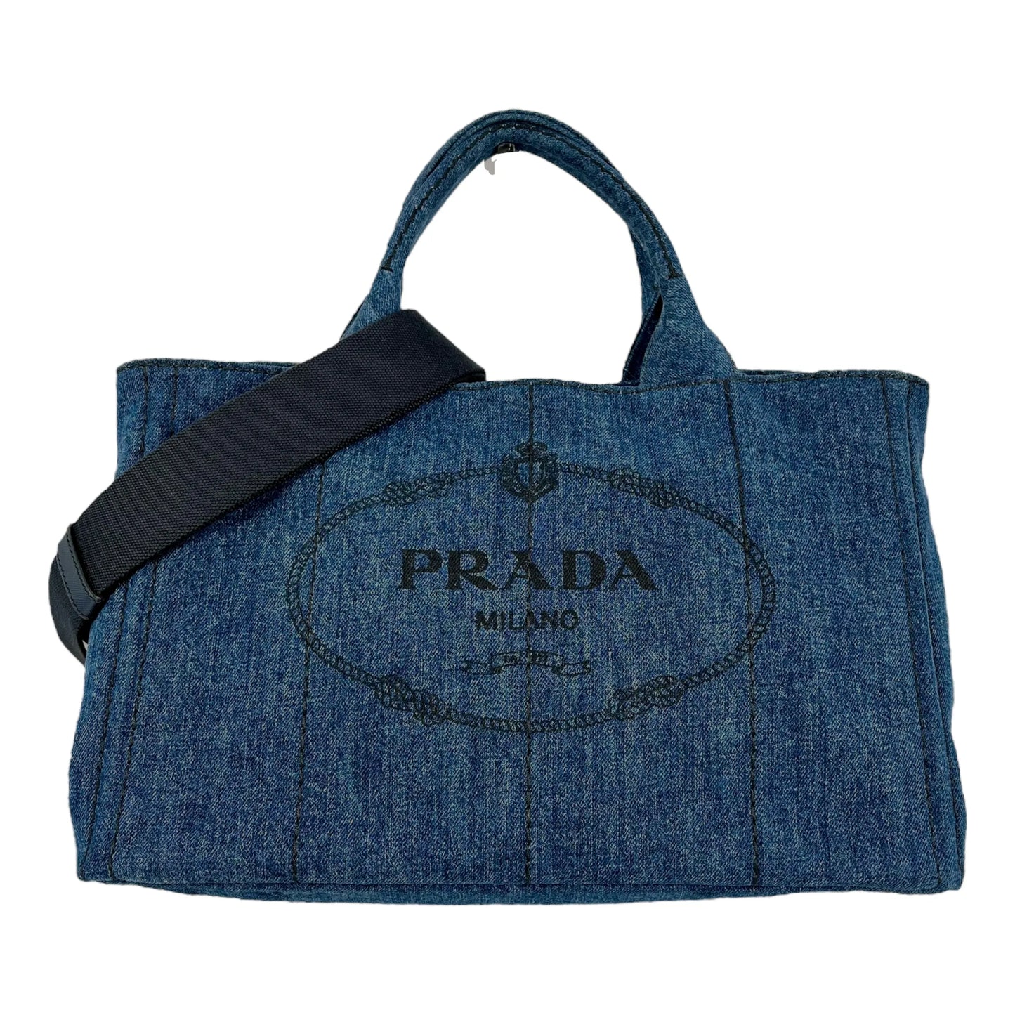 PRADA Canapa Denim Tote Bag Hand Bag - Blue