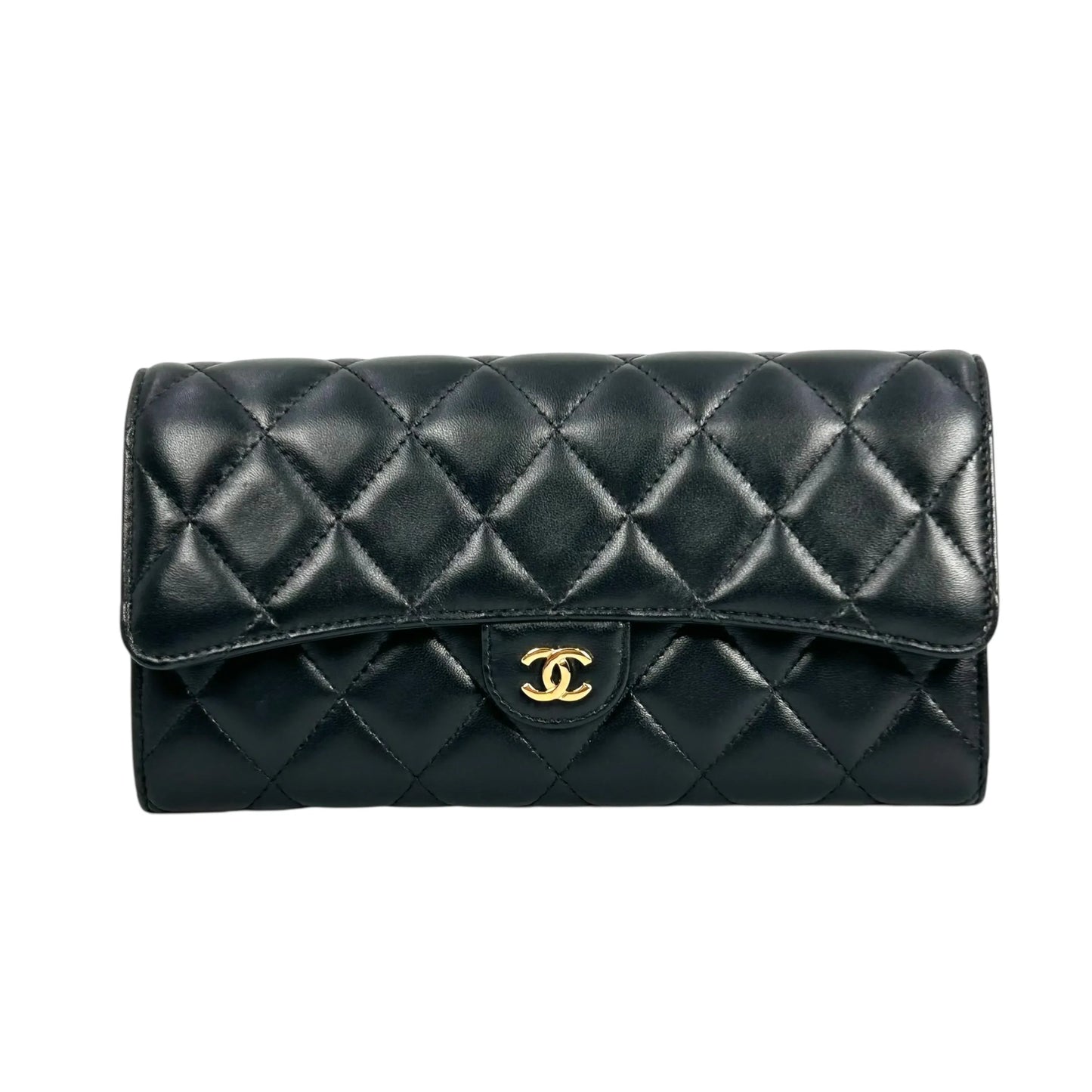 CHANEL CC Logo Lambskin Long Wallet - Black