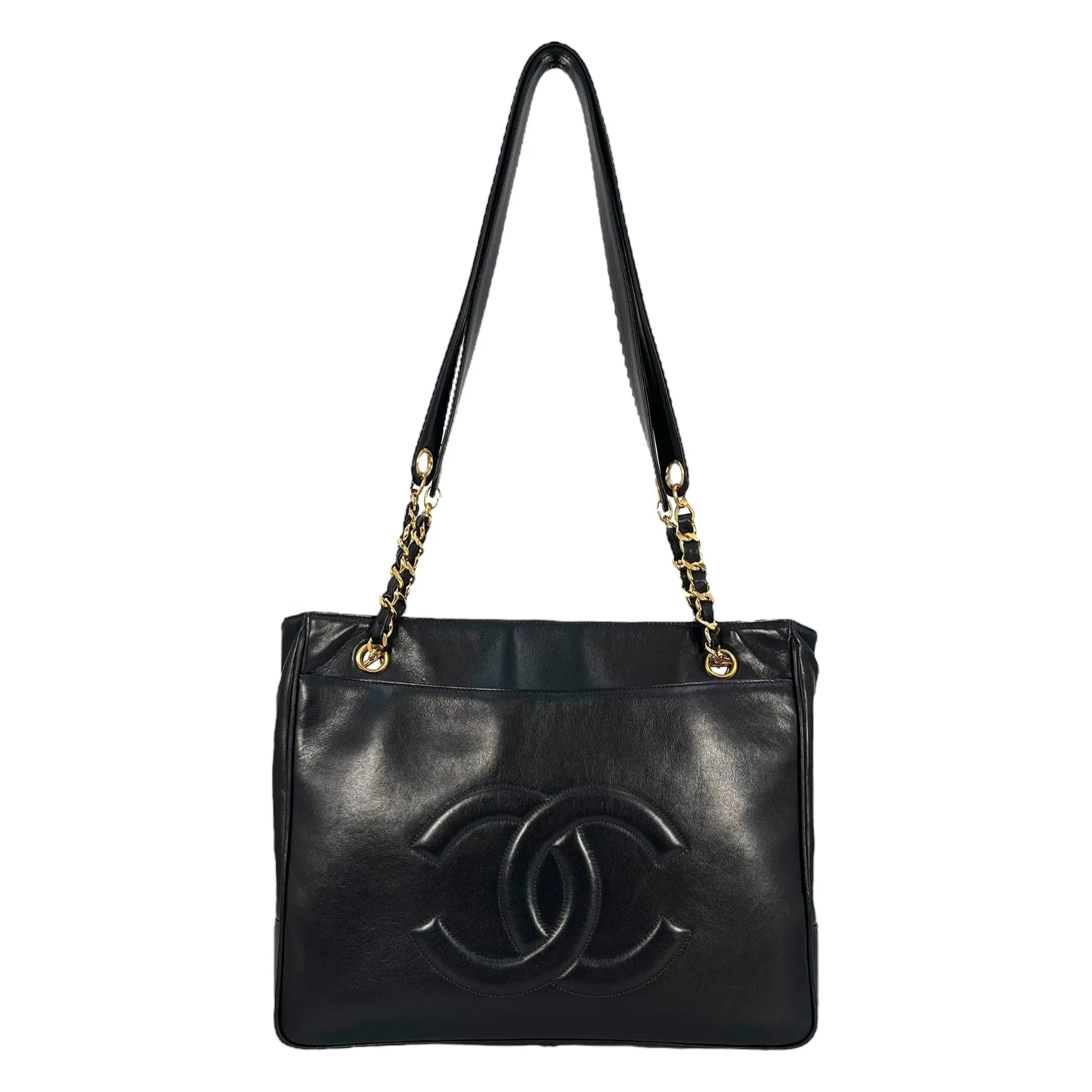 CHANEL CC Logo Lambskin Chain Shoulder Bag - Black