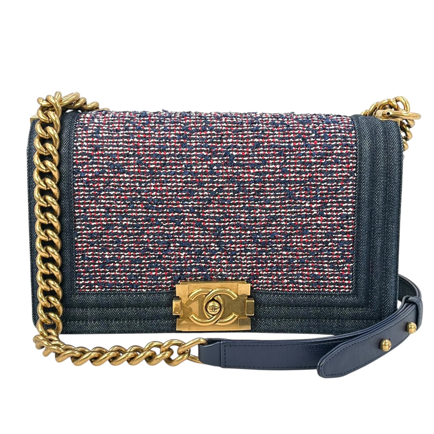 CHANEL Boy Flap Bag Chain Shoulder Bag - Navy