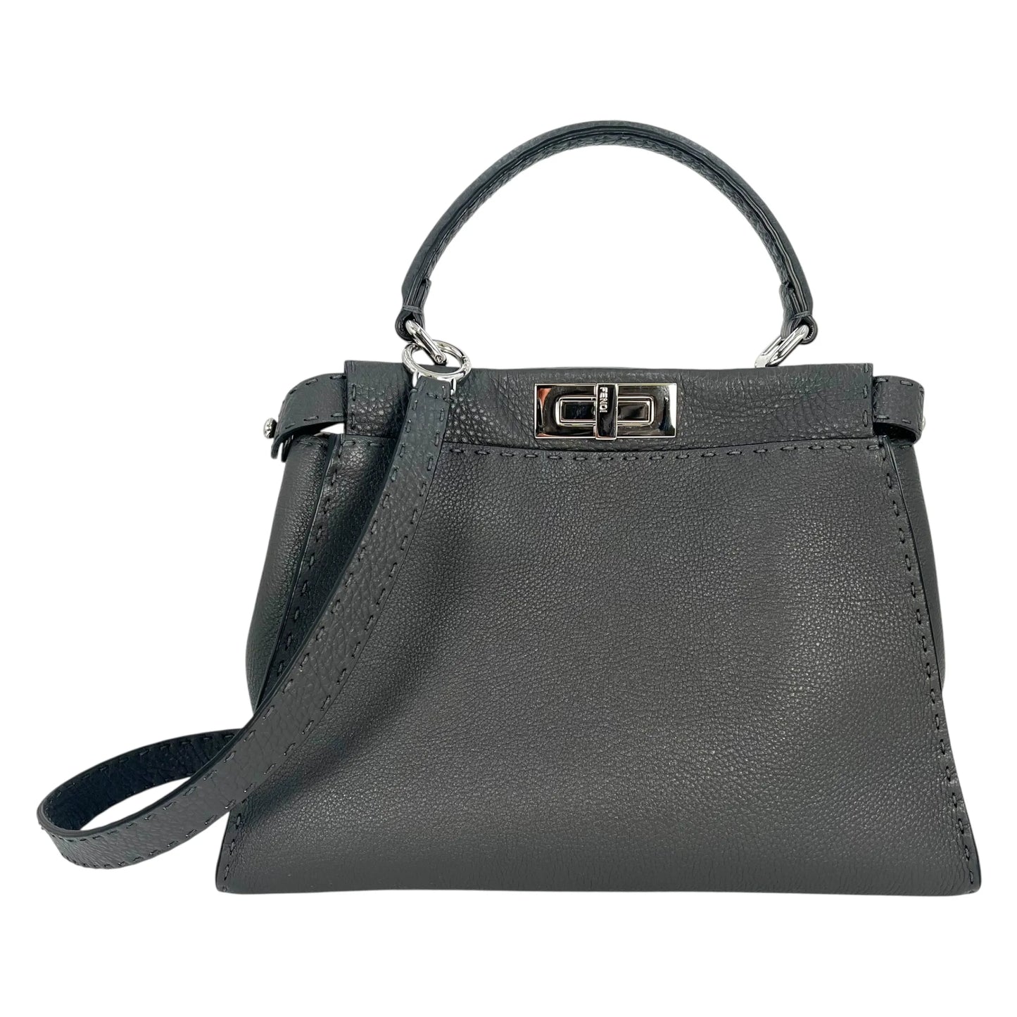 FENDI Peekaboo Leather Hand Bag Shoulder Bag - Gray