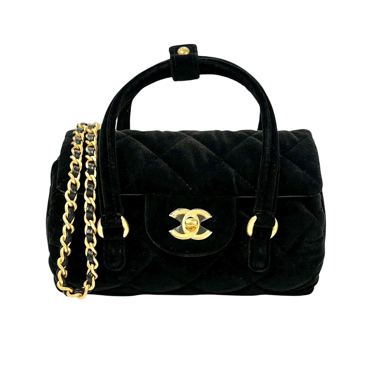 CHANEL Matelasse Boston Velvet Mini Bag Shoulder Bag - Black