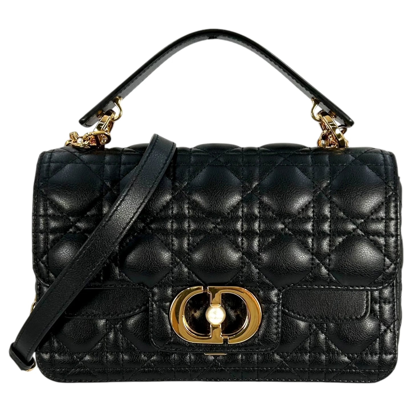 Christian Dior Jolie Top Handle Bag Calfskin Hand Bag Shoulder Bag - Black