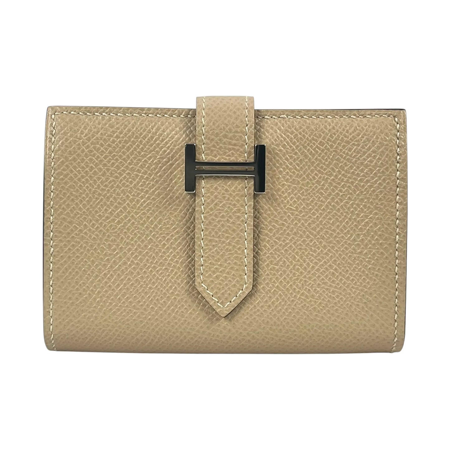 HERMES Bean Mini Business Card Holder Compact Wallet - Beige