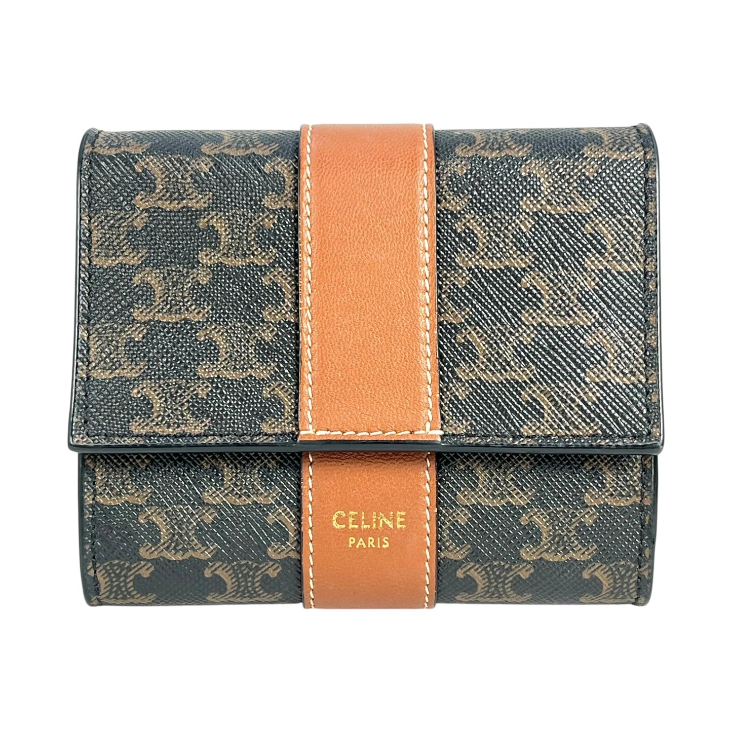 CELINE Triomphe Canvas Compact Wallet - Darkbrown