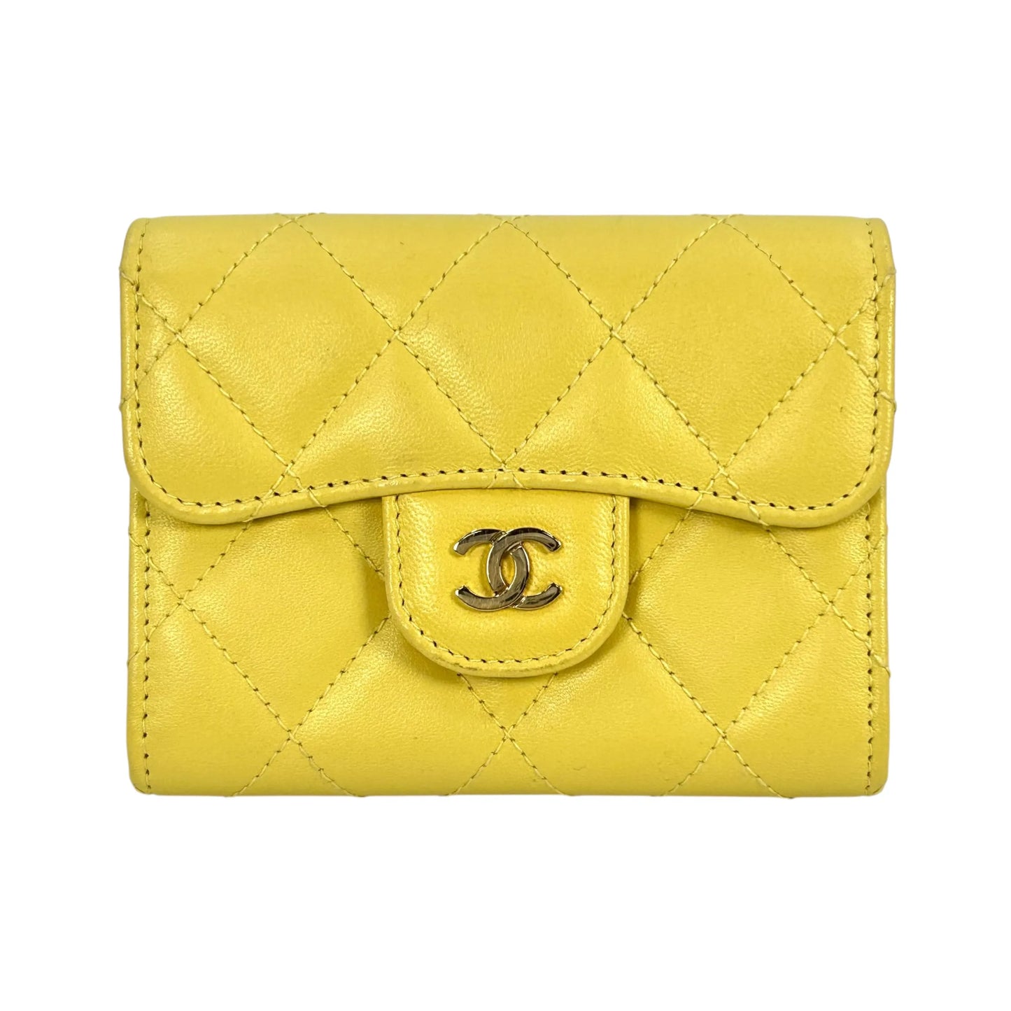 CHANEL Matelasse Classic Flap Lambskin Coin Case - Yellow