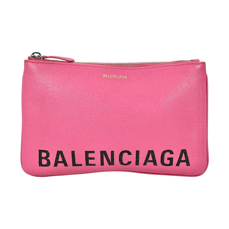 BALENCIAGA Ville Logo Leather Pouch Clutch Bag - Pink