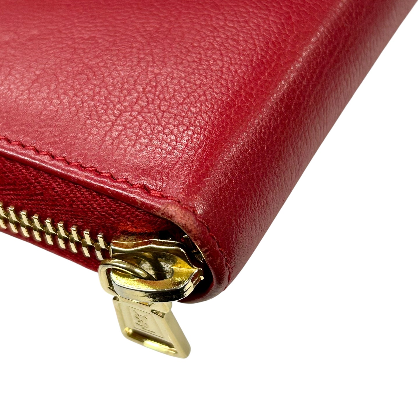 Saint Laurent YSL Logo Leather Round Zip Long Wallet - Red