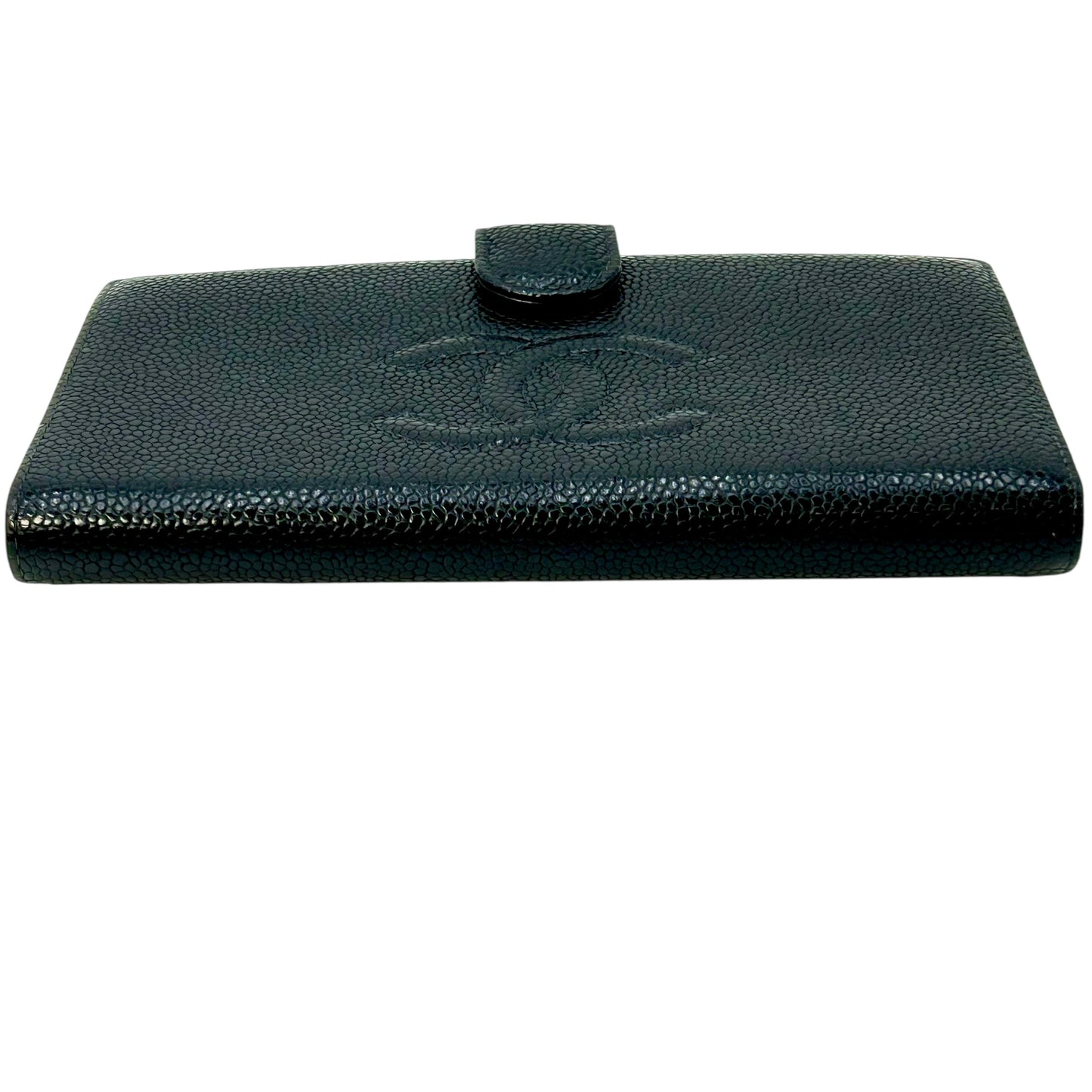 CHANEL Caviar Skin Coco Mark Kiss Lock Long Wallet - Black