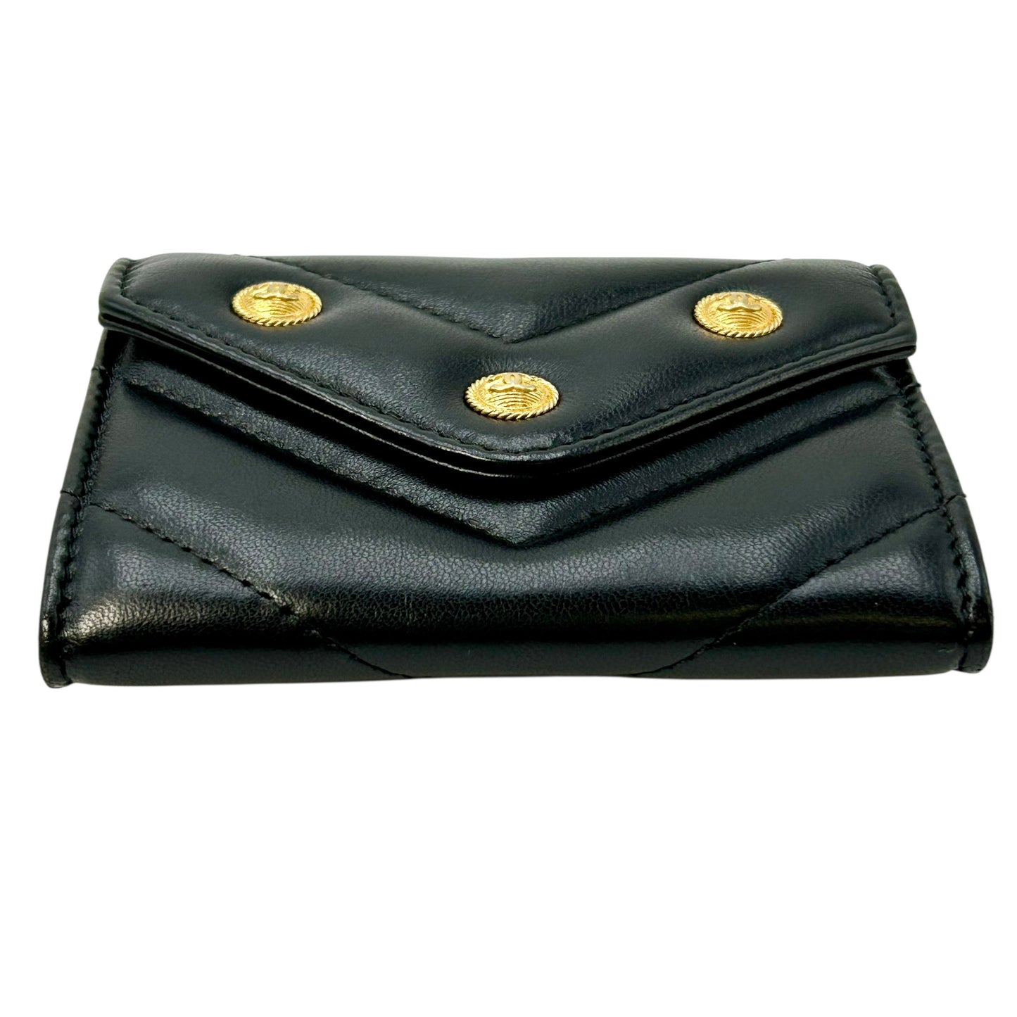 CHANEL V-Stich Lambskin Card Case Compact Wallet - Black