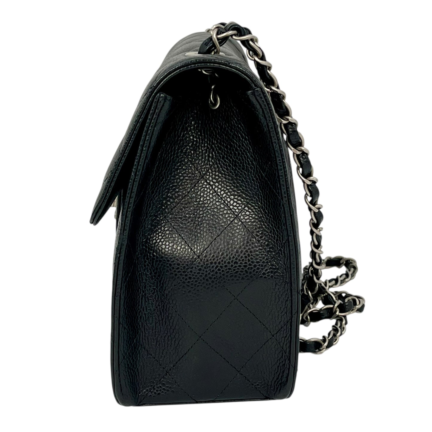 CHANEL Caviar Skin Matelasse Chain Shoulder Bag - Black