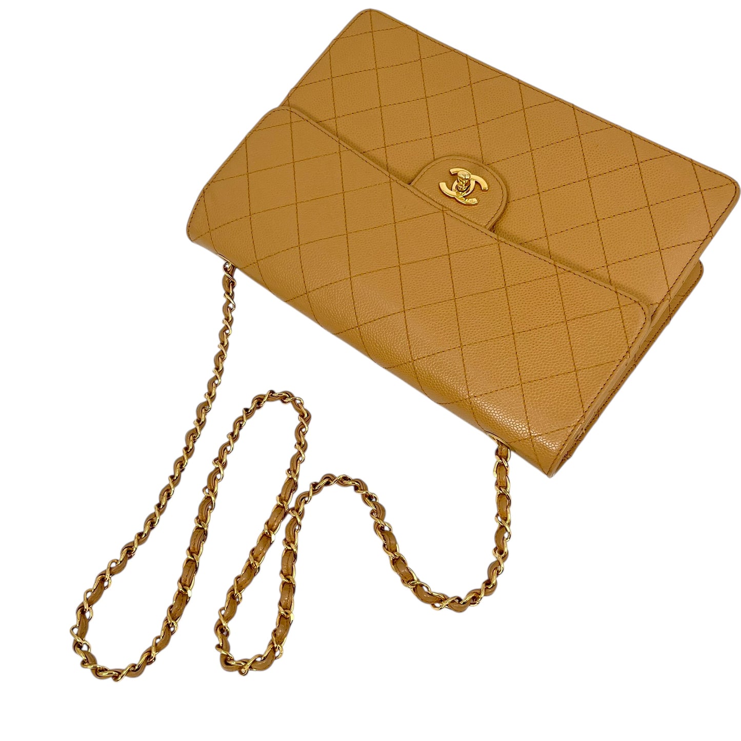 CHANEL Matelasse 30 Caviar Skin Gold Hardware Shoulder Bag - Beige Brown