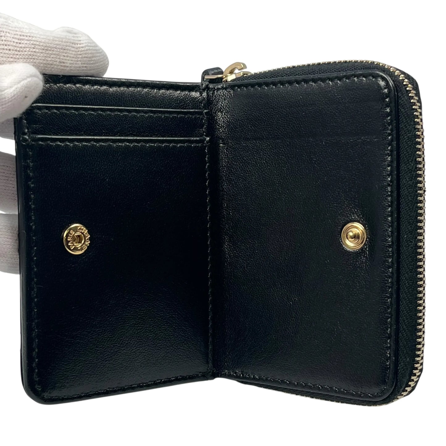 CHANEL Coco Mark Gold Hardware Compact Wallet - Black