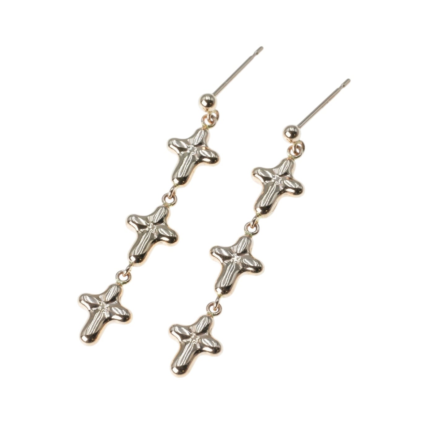 K18 Pinkgold Triple Cross Earring