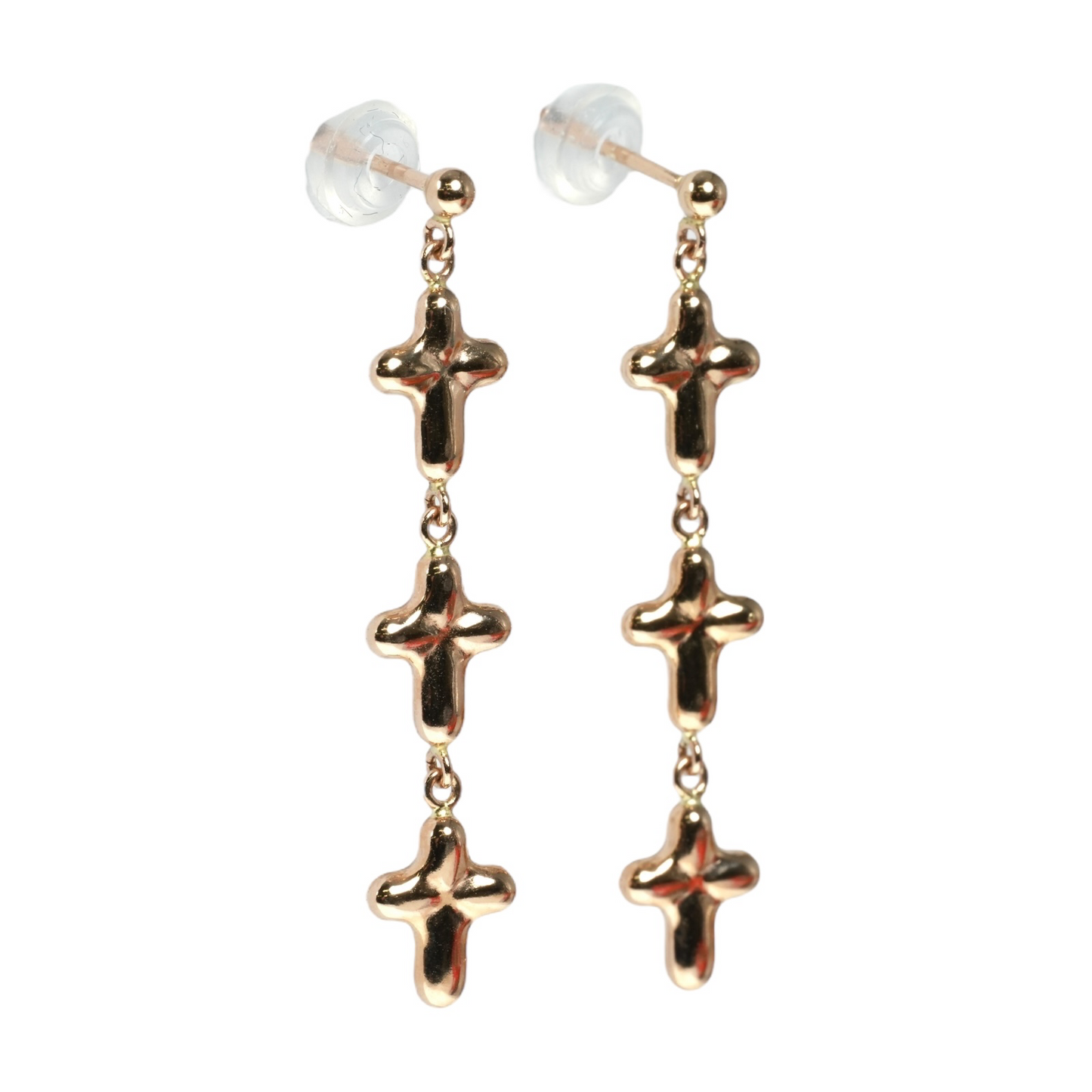 K18 Pinkgold Triple Cross Earring