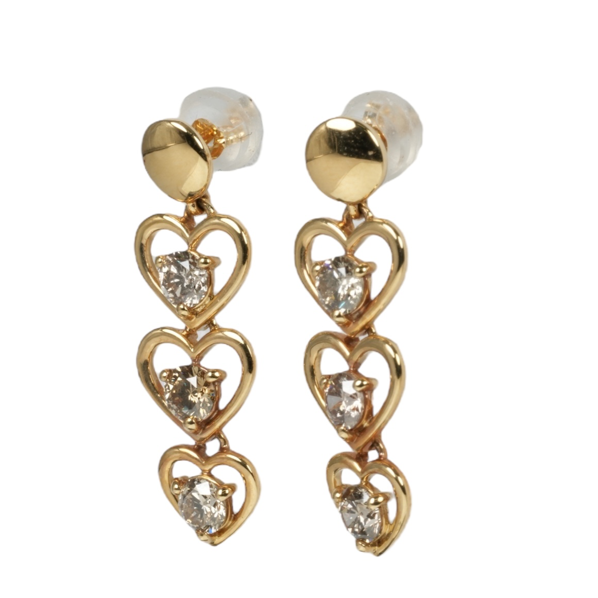 K18 Yellowgold Triple Heart Diamond 1.000cts Earring