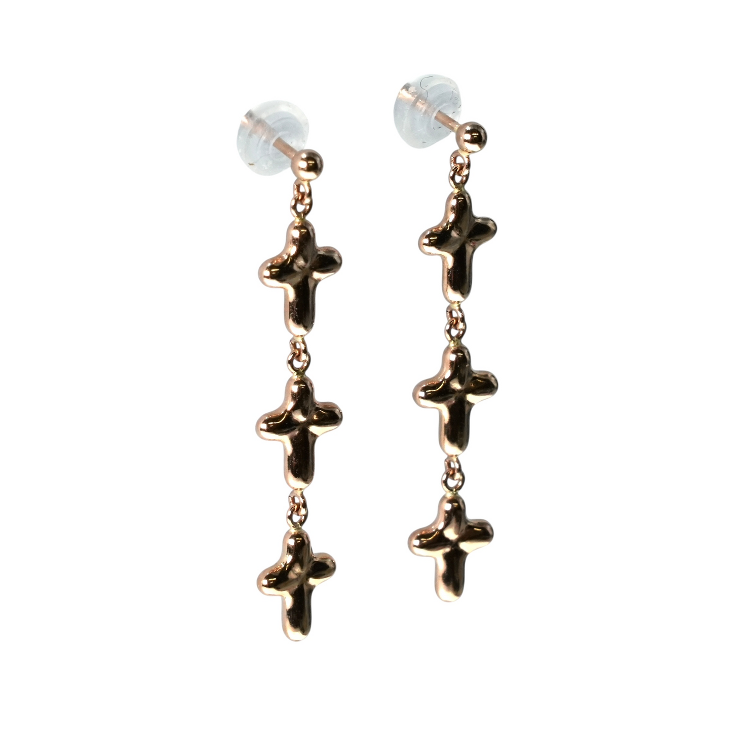 K18 Pinkgold Triple Cross Earring