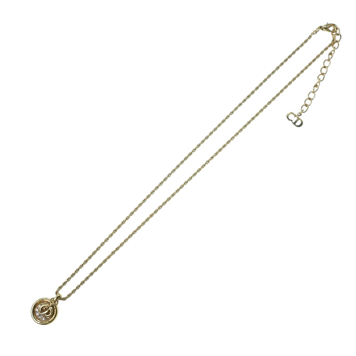 Dior Rhinestone Mini Logo Necklace - Gold Plated