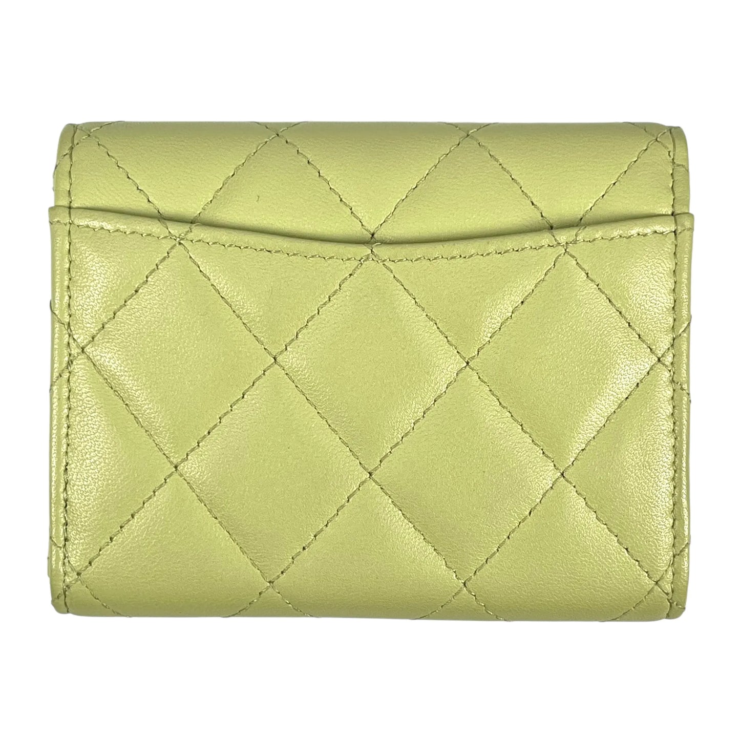 CHANEL Materasse Lambskin Card Case - Lime Yellow