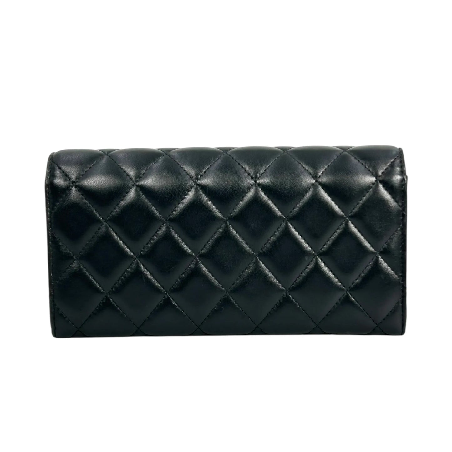 CHANEL CC Logo Lambskin Long Wallet - Black